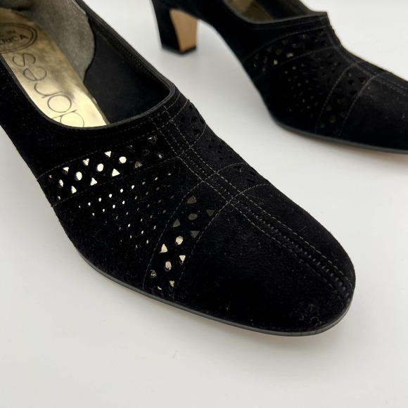 Adore's Womens Die-Cut Heels size 7 Black Suede Leather Chunky Heel Victorian - Picture 3 of 11